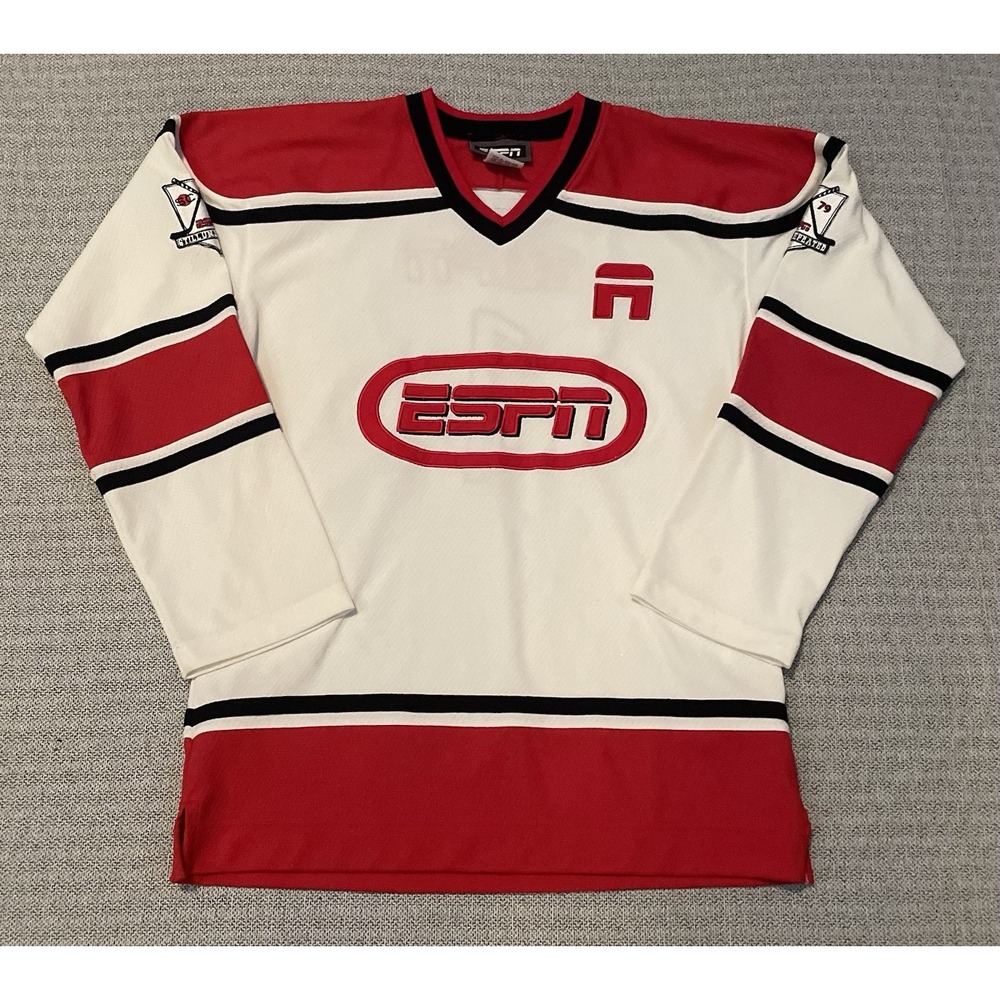 ESPN Y2K White Longsleeve Hockey Jersey #1 Adult Small